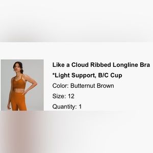 Lululemon Like a Cloud Ribbed Longline Bra (12) Butternut Brown